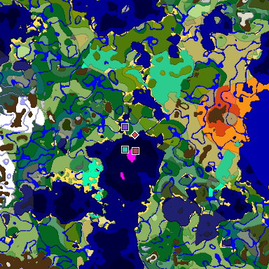 Predicted biome map of Java 1.19.2 seed 304111452068338310 around estimated spawn