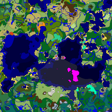 Predicted biome map of Java 1.19.2 seed 4726978937401954518 around estimated spawn