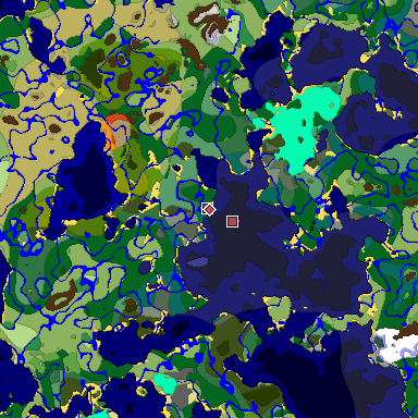 Predicted biome map of Java 1.19.2 seed -8955291989320914400 around estimated spawn