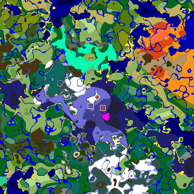 Predicted biome map of Java 1.19.2 seed -3022537206150719808 around estimated spawn