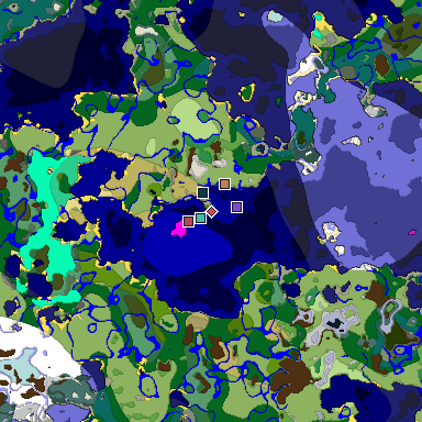Predicted biome map of Java 1.19.2 seed -5088855051436989954 around estimated spawn