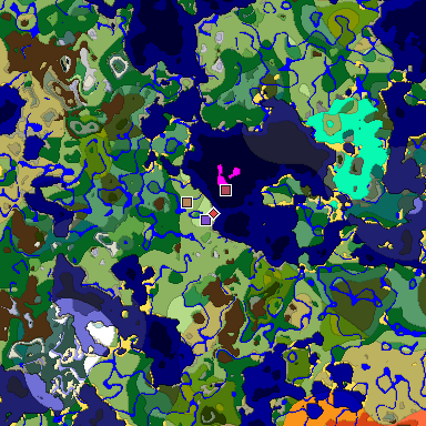 Predicted biome map of Java 1.19.2 seed 3744845817362987402 around estimated spawn