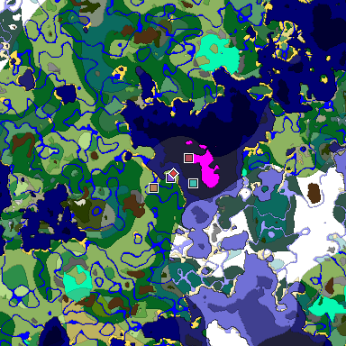 Predicted biome map of Java 1.19.2 seed 5262682100398934346 around estimated spawn