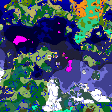 Predicted biome map of Java 1.19.2 seed -4563755804507297282 around estimated spawn