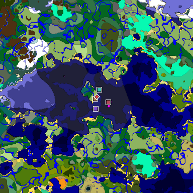 Predicted biome map of Java 1.19.2 seed -3848742342165307598 around estimated spawn