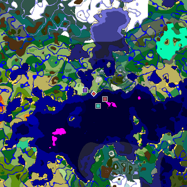 Predicted biome map of Java 1.19.2 seed -8589661481865381368 around estimated spawn