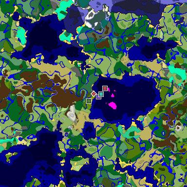 Predicted biome map of Java 1.19.2 seed -4964337853993009857 around estimated spawn
