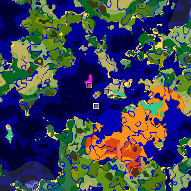 Predicted biome map of Java 1.19.2 seed -5081044859969960886 around estimated spawn