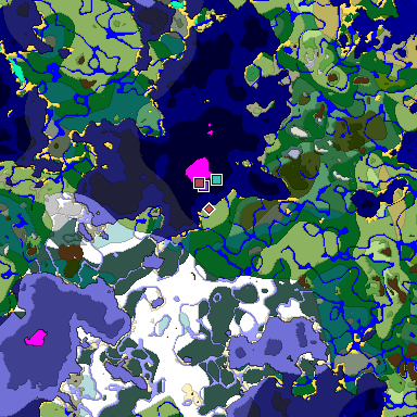Predicted biome map of Java 1.19.2 seed -7086089054524607934 around estimated spawn
