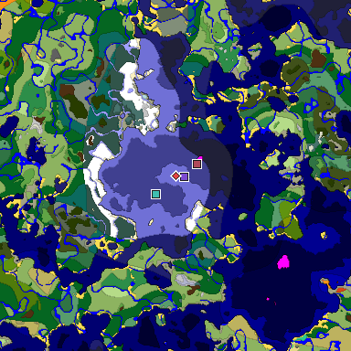 Predicted biome map of Java 1.19.2 seed -53500463532445787 around estimated spawn