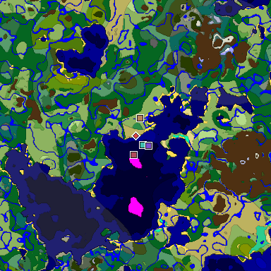 Predicted biome map of Java 1.19.2 seed -2101597662462555434 around estimated spawn
