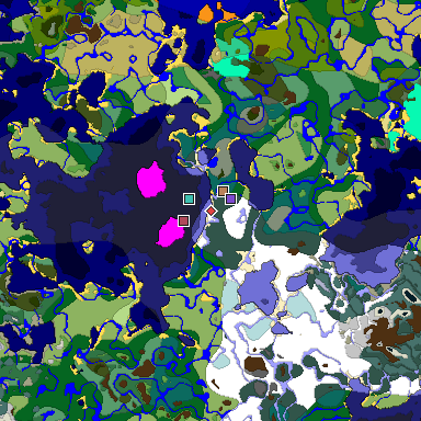 Predicted biome map of Java 1.19.2 seed 4678161057428935011 around estimated spawn