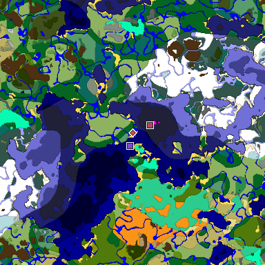 Predicted biome map of Java 1.19.2 seed -3321726472404160598 around estimated spawn