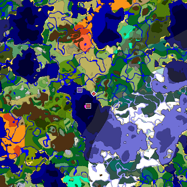 Predicted biome map of Java 1.19.2 seed 1759329686362866727 around estimated spawn