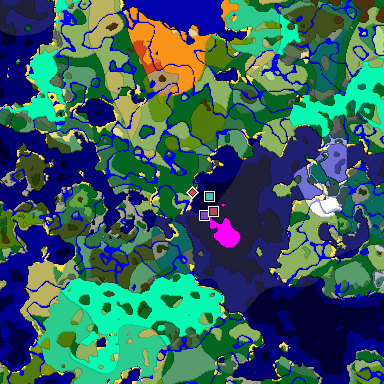 Predicted biome map of Java 1.19.2 seed 1705096023508507593 around estimated spawn