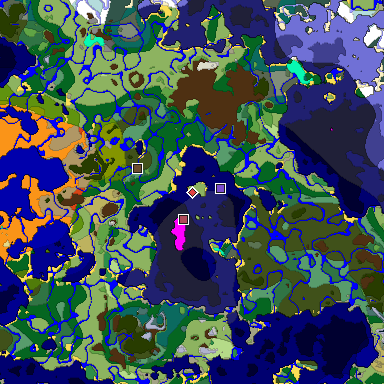 Predicted biome map of Java 1.19.2 seed 4293552320038730037 around estimated spawn