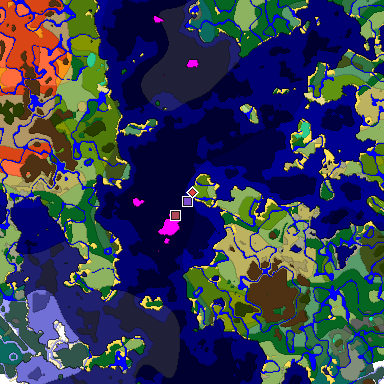 Predicted biome map of Java 1.19.2 seed -2585233074206926033 around estimated spawn