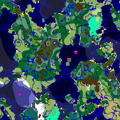 Predicted biome map of Java 1.19.2 seed 3650533464781436919 around estimated spawn