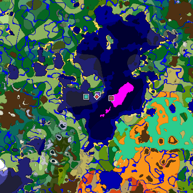 Predicted biome map of Java 1.19.2 seed -1330167290668690878 around estimated spawn