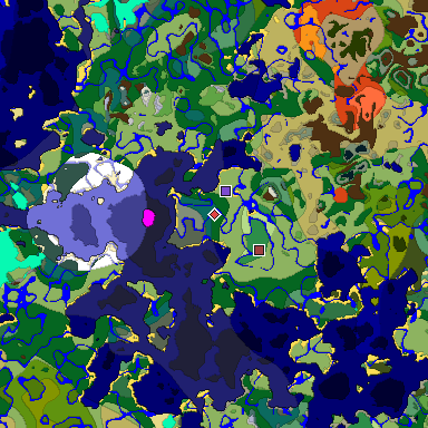 Predicted biome map of Java 1.19.2 seed 8799906191493205747 around estimated spawn