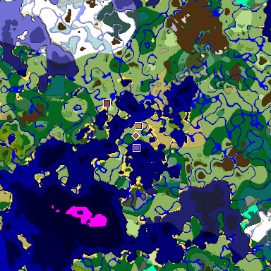 Predicted biome map of Java 1.19.2 seed 1139163078170473688 around estimated spawn