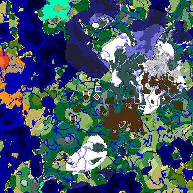 Predicted biome map of Java 1.19.2 seed 4499619376350472950 around estimated spawn