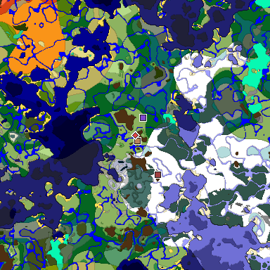 Predicted biome map of Java 1.19.2 seed -5297359454400828172 around estimated spawn