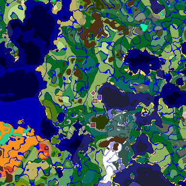 Predicted biome map of Java 1.19.2 seed -5907849894008405857 around estimated spawn