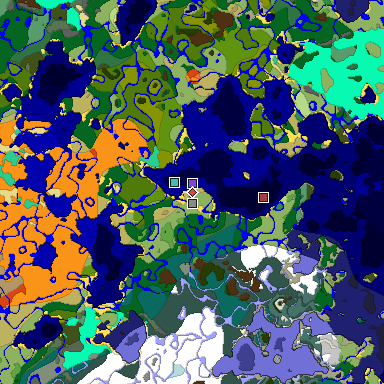 Predicted biome map of Java 1.19.2 seed -4836071131588497162 around estimated spawn