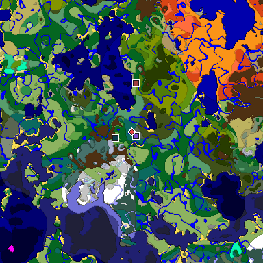 Predicted biome map of Java 1.19.2 seed -817439914240600989 around estimated spawn