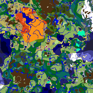 Predicted biome map of Java 1.19.2 seed 6751891180665506128 around estimated spawn