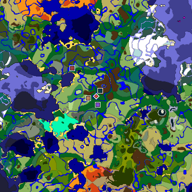 Predicted biome map of Java 1.19.2 seed -2136124517458842053 around estimated spawn