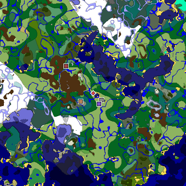 Predicted biome map of Java 1.19.2 seed -6086570669068907435 around estimated spawn