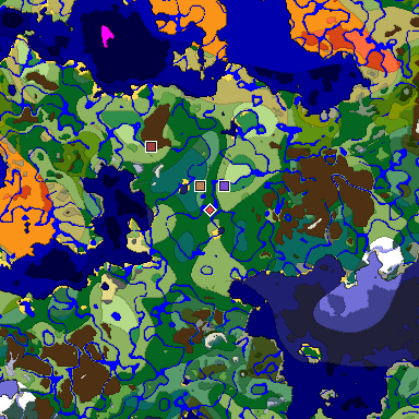 Predicted biome map of Java 1.19.2 seed -7322105469888345622 around estimated spawn