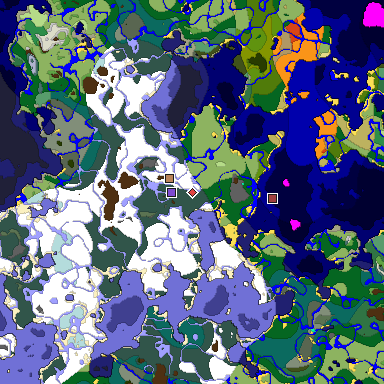 Predicted biome map of Java 1.19.2 seed -481387755409517854 around estimated spawn