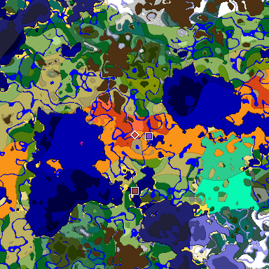 Predicted biome map of Java 1.19.2 seed -8514003310606236688 around estimated spawn