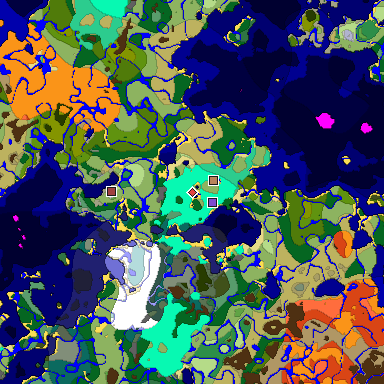 Predicted biome map of Java 1.19.2 seed 4543629205586360766 around estimated spawn