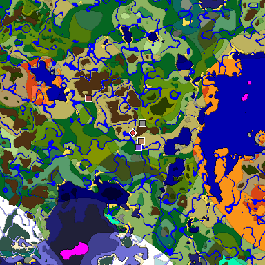 Predicted biome map of Java 1.19.2 seed -4898369704066762964 around estimated spawn
