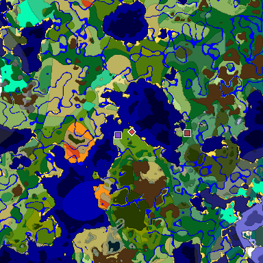 Predicted biome map of Java 1.19.2 seed 6144394510228330767 around estimated spawn