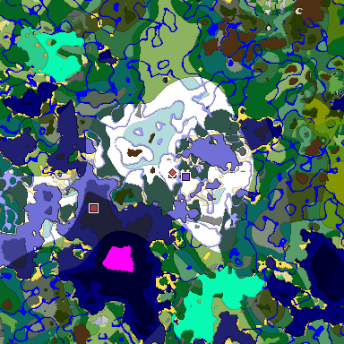Predicted biome map of Java 1.19.2 seed -1427211459659899496 around estimated spawn