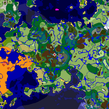 Predicted biome map of Java 1.19.2 seed -2242996243525170322 around estimated spawn
