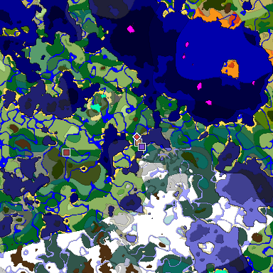 Predicted biome map of Java 1.19.2 seed -5429790190684254251 around estimated spawn