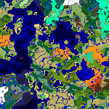 Predicted biome map of Java 1.19.2 seed 6448135783547496787 around estimated spawn