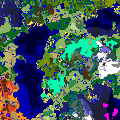 Predicted biome map of Java 1.19.2 seed -6302179474655673616 around estimated spawn