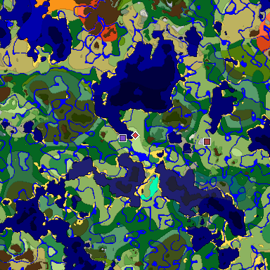 Predicted biome map of Java 1.19.2 seed 7696891268205257074 around estimated spawn