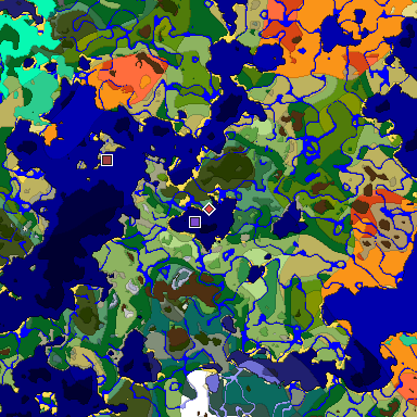 Predicted biome map of Java 1.19.2 seed -7696990505590959639 around estimated spawn