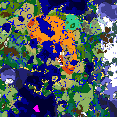 Predicted biome map of Java 1.19.2 seed -8546987141969051288 around estimated spawn