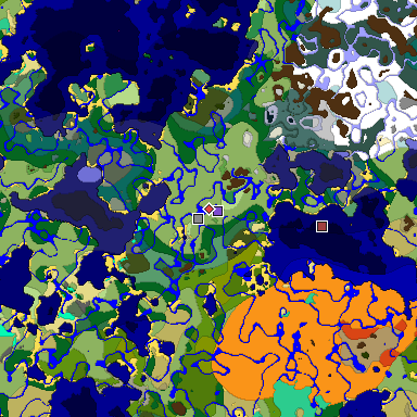Predicted biome map of Java 1.19.2 seed -3917911392567445187 around estimated spawn