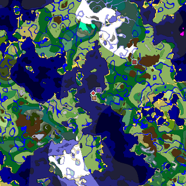Predicted biome map of Java 1.19.2 seed -1525995514314918565 around estimated spawn