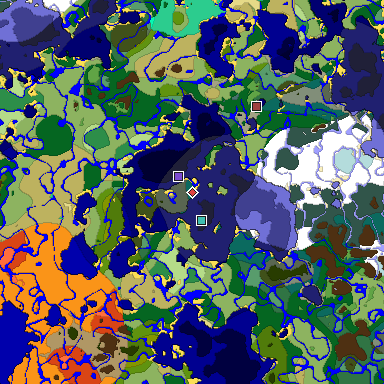 Predicted biome map of Java 1.19.2 seed -43835329481388025 around estimated spawn